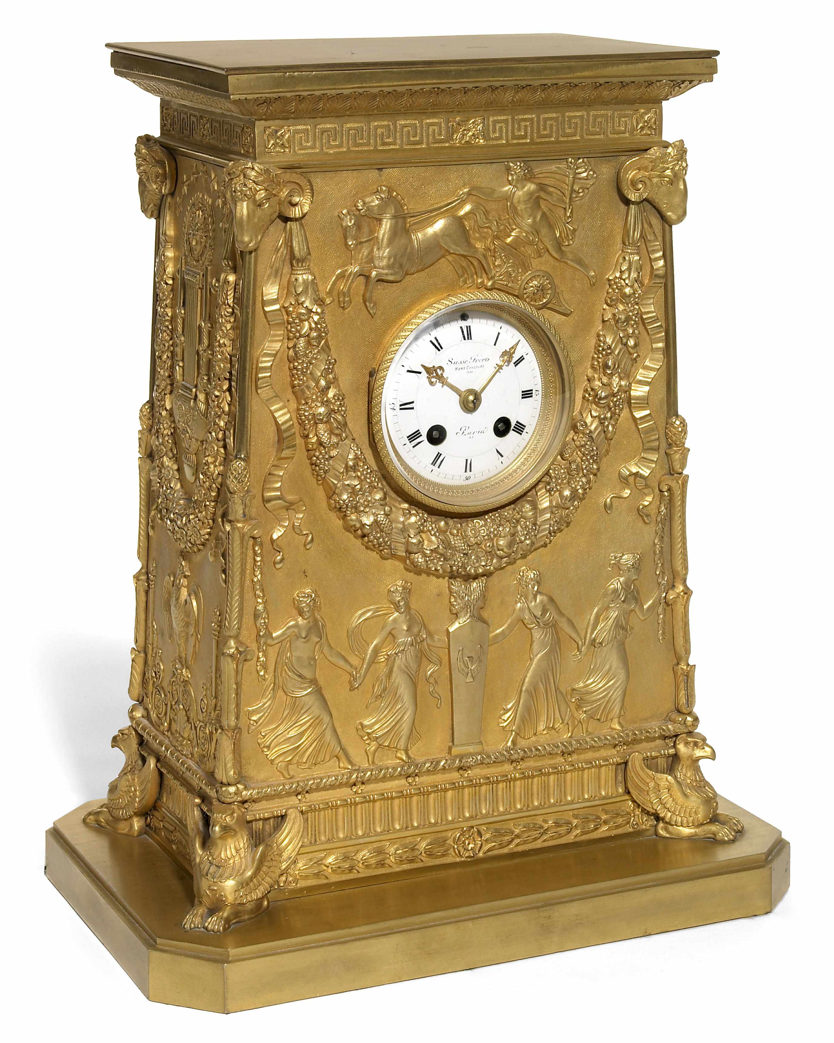 Appraisal: A French gilt bronze mantel clock late th centuryheight in