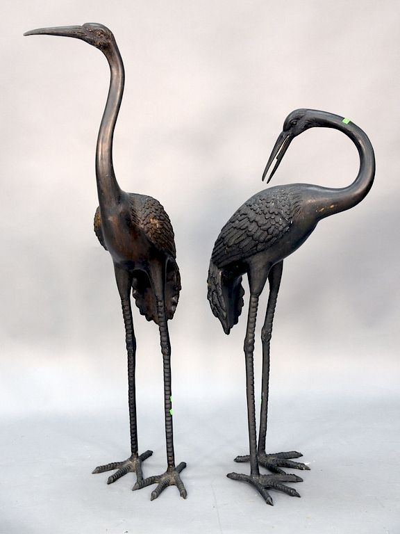 Appraisal: Pair of bronze life size storks Pair of bronze life