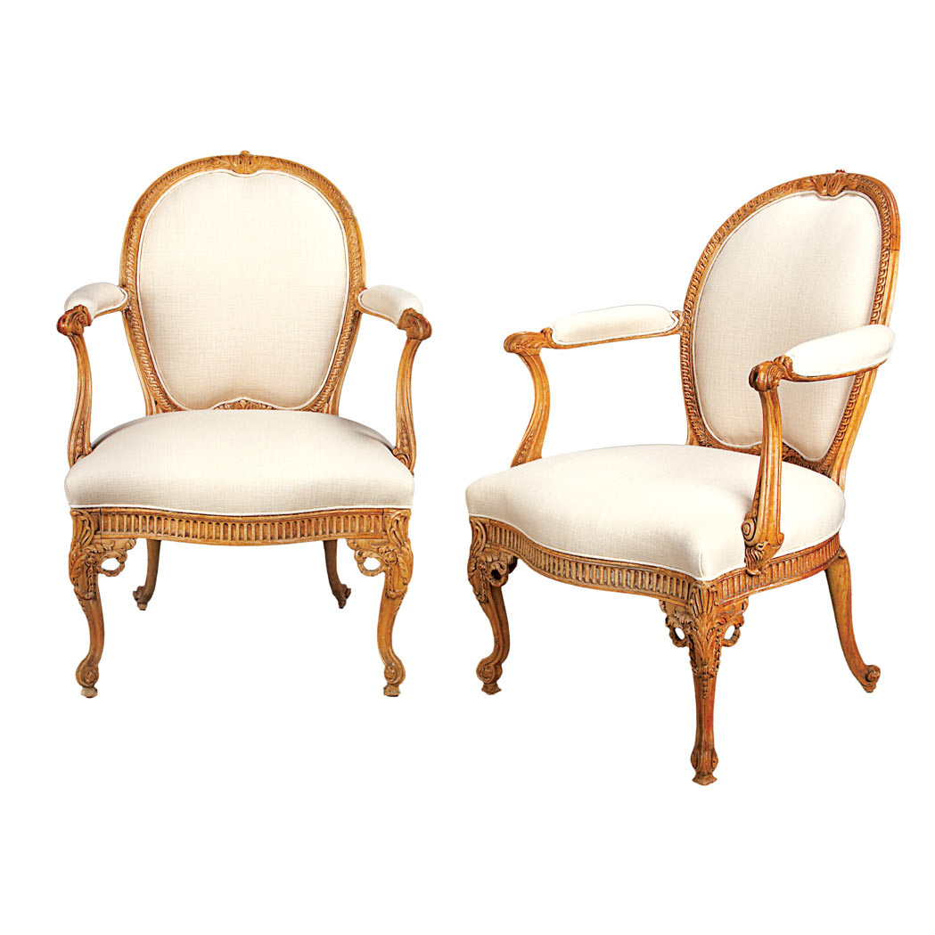 Appraisal: Pair of George III Limewood Armchairs Attributed to Thomas Chippendale