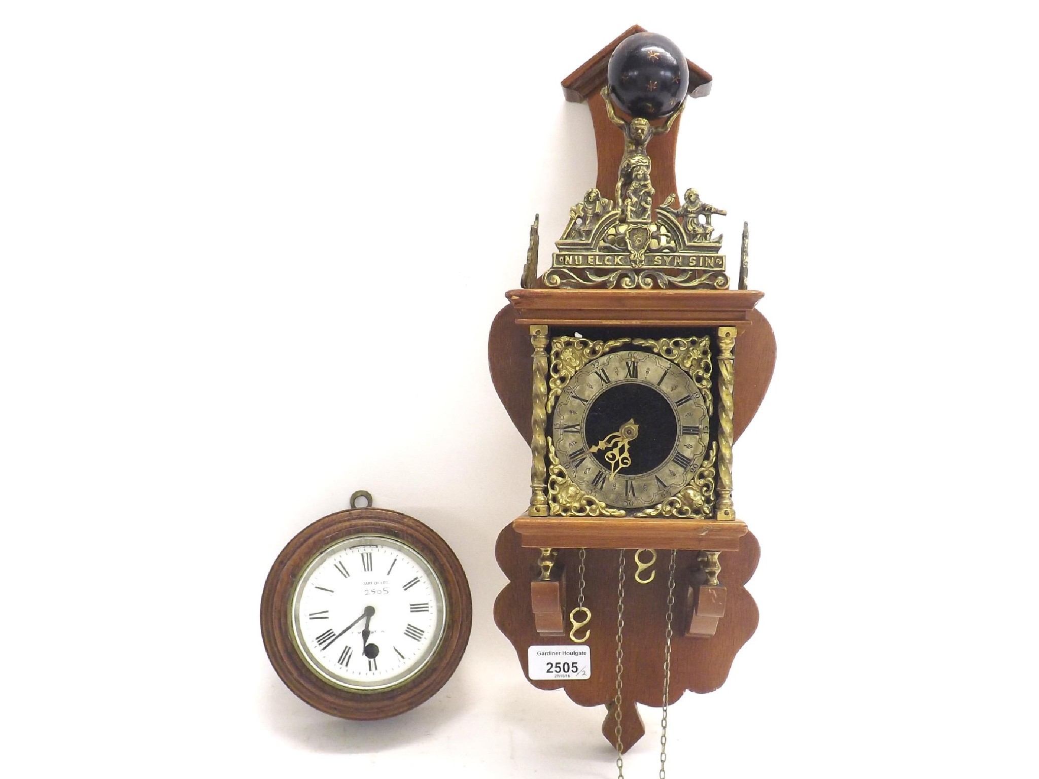 Appraisal: Dutch Zaandam striking wall clock pendulum and weights high also