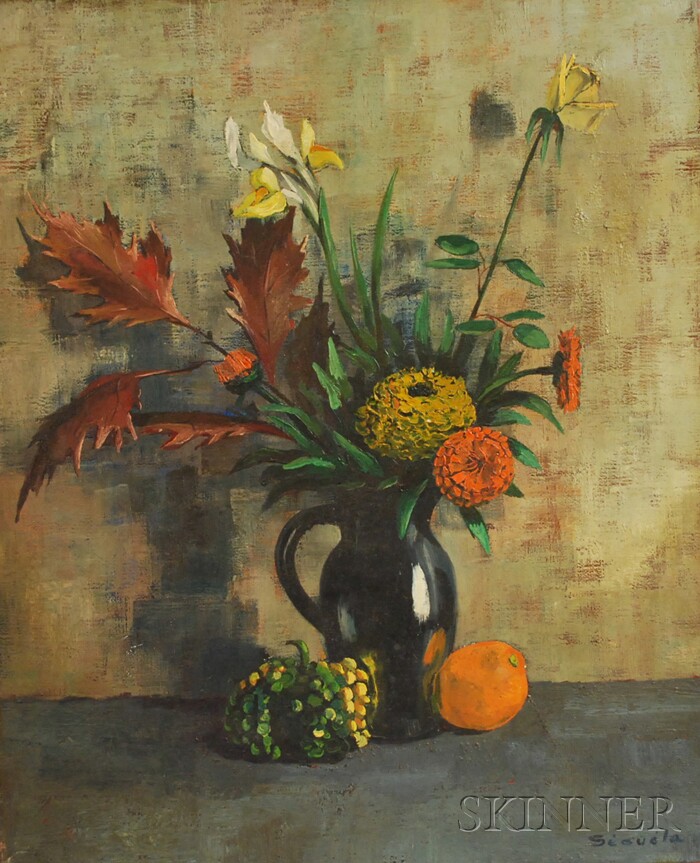 Appraisal: th Century Oil on Canvas Still Life of Garden Flowers