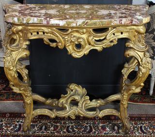 Appraisal: Continental Louis XV style giltwood carved console table Continental Louis