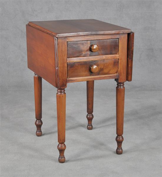 Appraisal: Cherry Work Table Circa Drop leaves above two drawers with