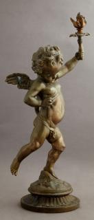 Appraisal: Bronze Winged Putto Lamp early th c by Becht and