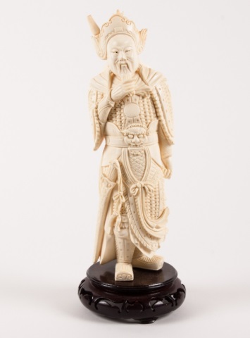 Appraisal: Chinese carved ivory warrior emperor th century modeled as emperor