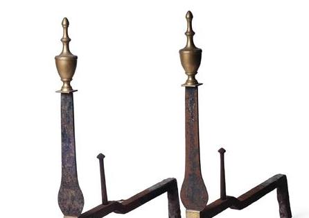 Appraisal: PAIR OF AMERICAN WROUGH-IRON AND BRASS URN-TOP KNIFE-BLADE ANDIRONS WITH