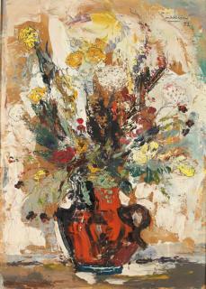 Appraisal: Jack Godderis Belgian Still Life with Red Vase on board