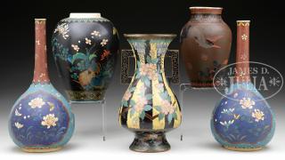 Appraisal: FIVE CLOISONNE VASES Lot includes Four Cloisonne work vases with