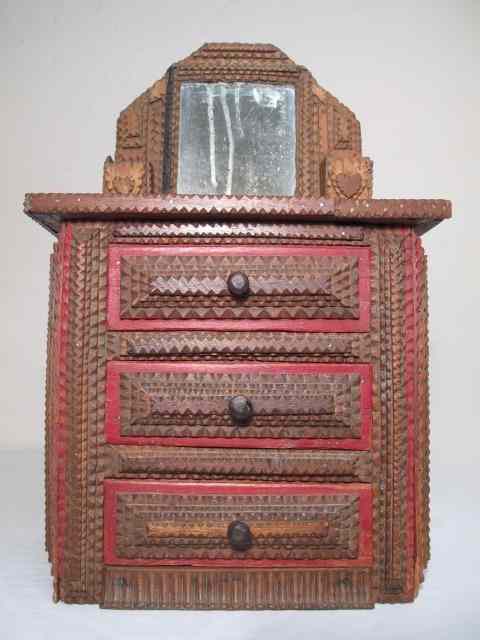 Appraisal: Late th early th century Tramp Art three drawer mirrored