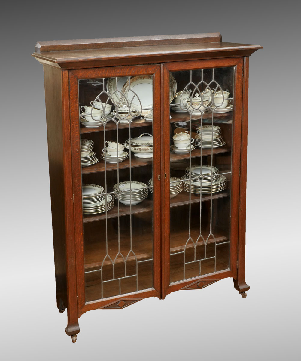 Appraisal: ARTS AND CRAFTS LEADED GLASS CHINA CABINET Arts Crafts Oak