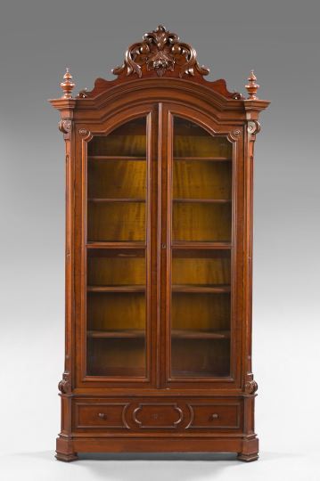 Appraisal: American Rococo Revival Figured Walnut Bookcase third quarter th century