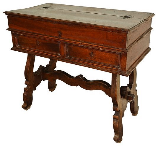 Appraisal: A Continental fruitwood secretaire the folding top enclosing an interior