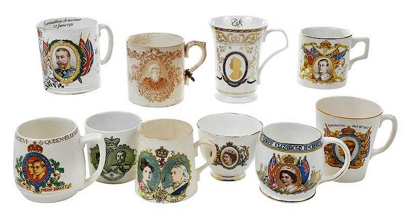 Appraisal: Ten British Commemorative Porcelain Pieces assorted mug and cup collectibles