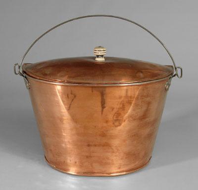 Appraisal: Lidded copper pail tapered body lid with wooden knob possibly