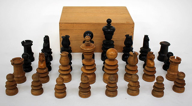 Appraisal: AN OLD TURNED WOODEN CHESS SET possibly Indian the king