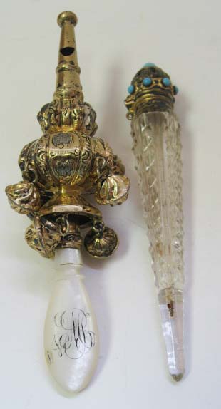 Appraisal: Two th C Vermeil Items to Include a baby's rattle