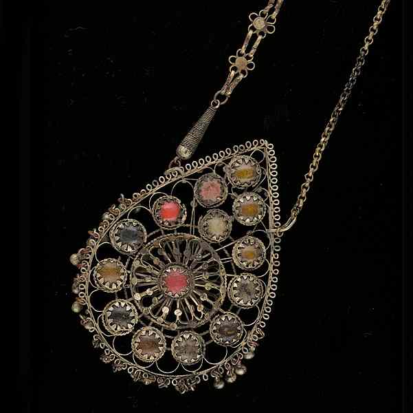 Appraisal: Large Turkish Pendant A large mixed metal Turkish necklace composed