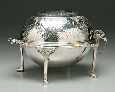 Appraisal: Revolving silver plated server oval with dome top shell ivy