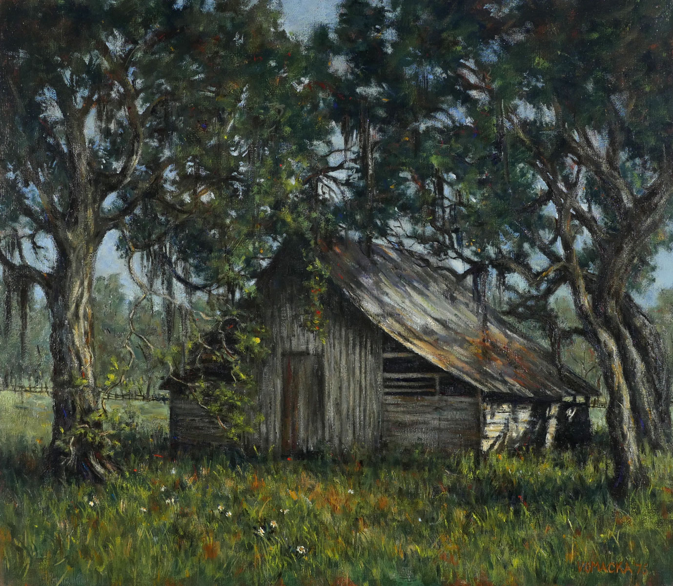 Appraisal: VOMACKA Elizabeth American th C Old Cabin Oil Canvas ''