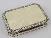 Appraisal: An Austrian guilloche enamelled rectangular standard silver box with cut