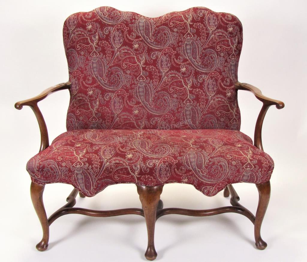 Appraisal: A very nice period-style upholstered settee with Queen Anne cabriole