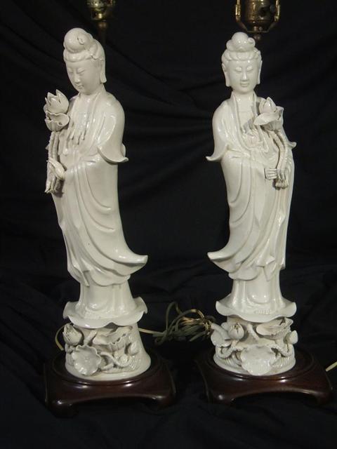 Appraisal: PAIR OF CHINESE BLANC-DE-CHINE FIGURES Each modeled as a beautiful