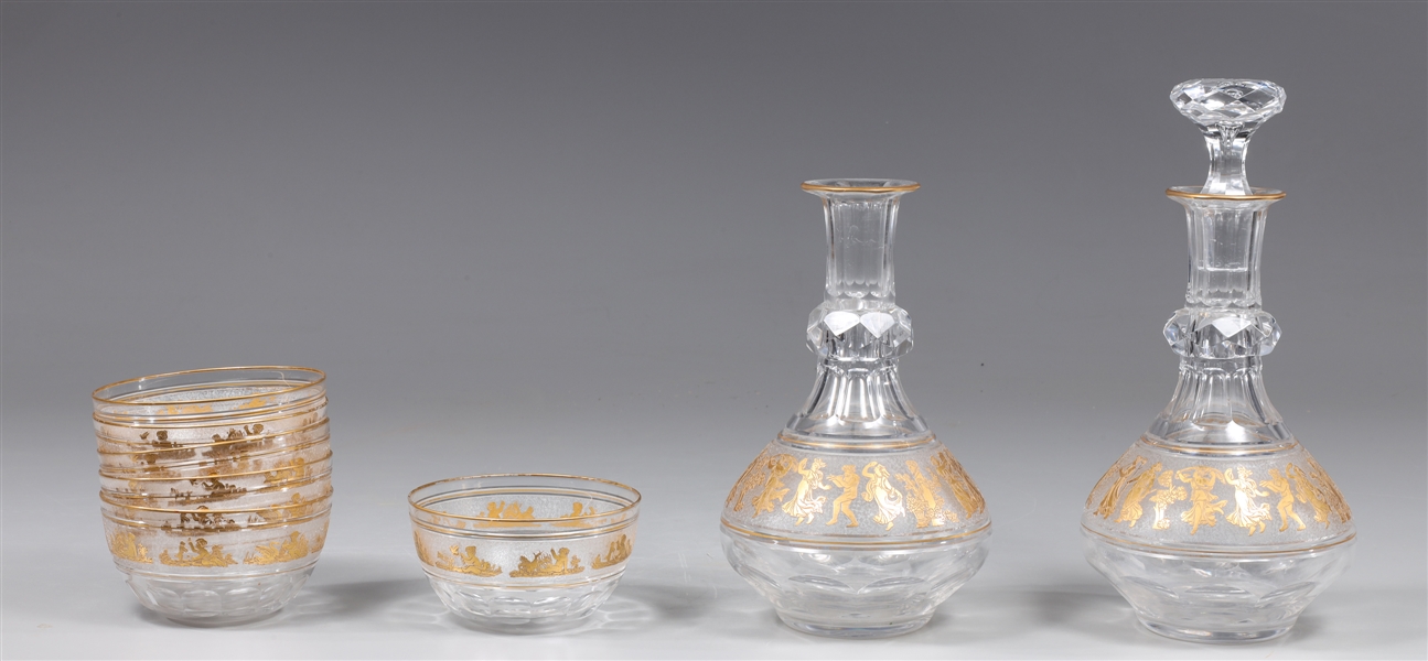 Appraisal: Group of eight cut glass and gilt table objects including