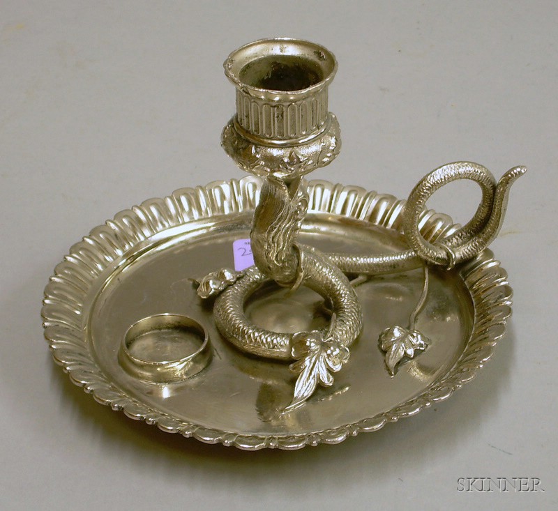 Appraisal: Aesthetic Silver Plated Chamberstick in the form of a serpent