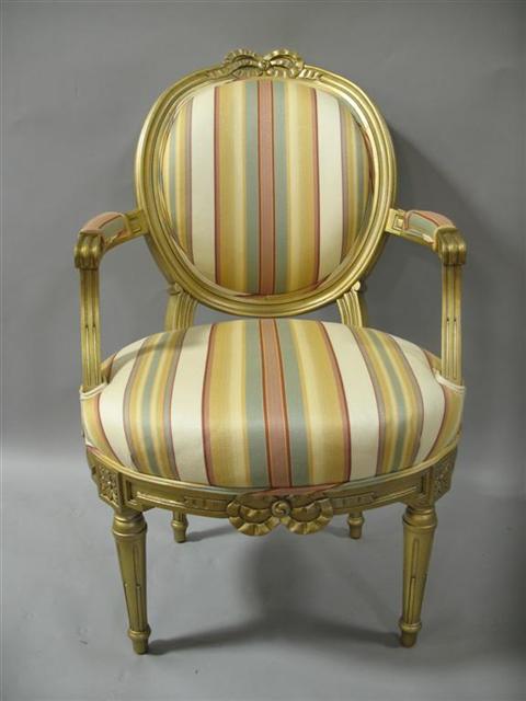 Appraisal: BAKER FURNITURE LOUIS XVI STYLE FAUTEUIL The gold painted and