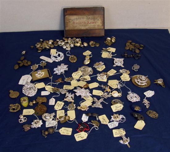 Appraisal: Collection of military badges one fusillier belt buckle and various