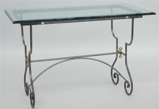 Appraisal: BAKERS TABLE A french style brass mounted wrought iron bakers