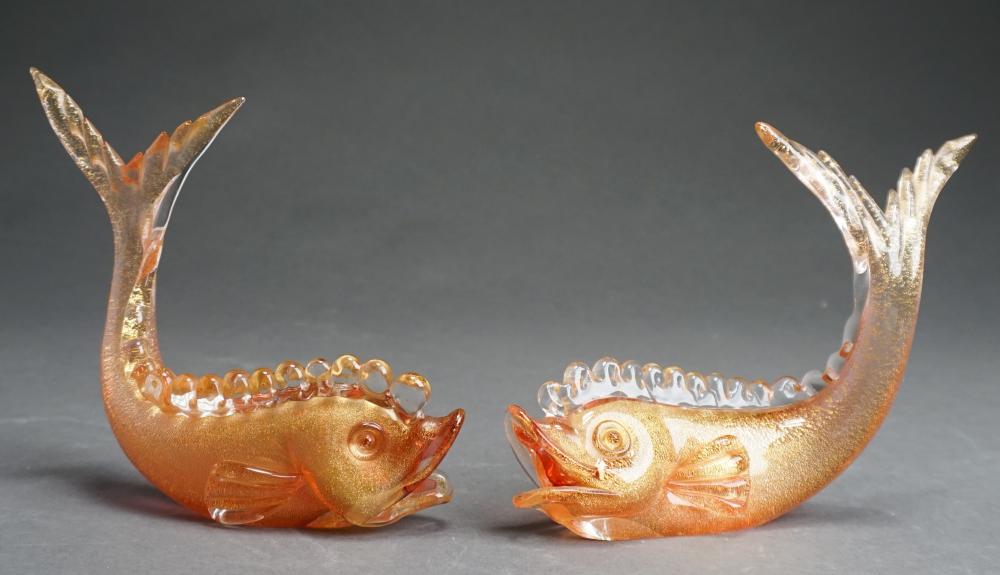 Appraisal: PAIR MURANO GLASS FIGURES OF FISH H IN CM Pair