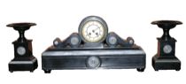 Appraisal: A Marble Mantel Clock with Garnitures By DeSart clock has