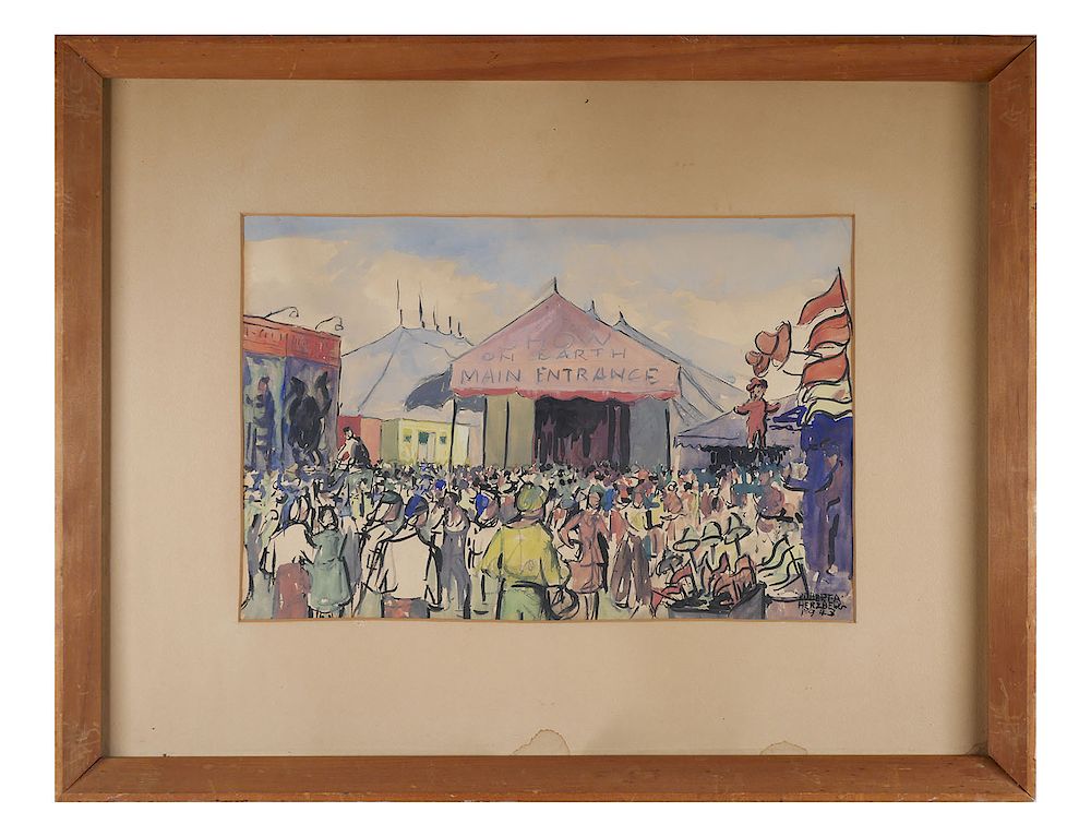 Appraisal: ROBERT A HERZBERG Ringling Circus Watercolor Early th century watercolor