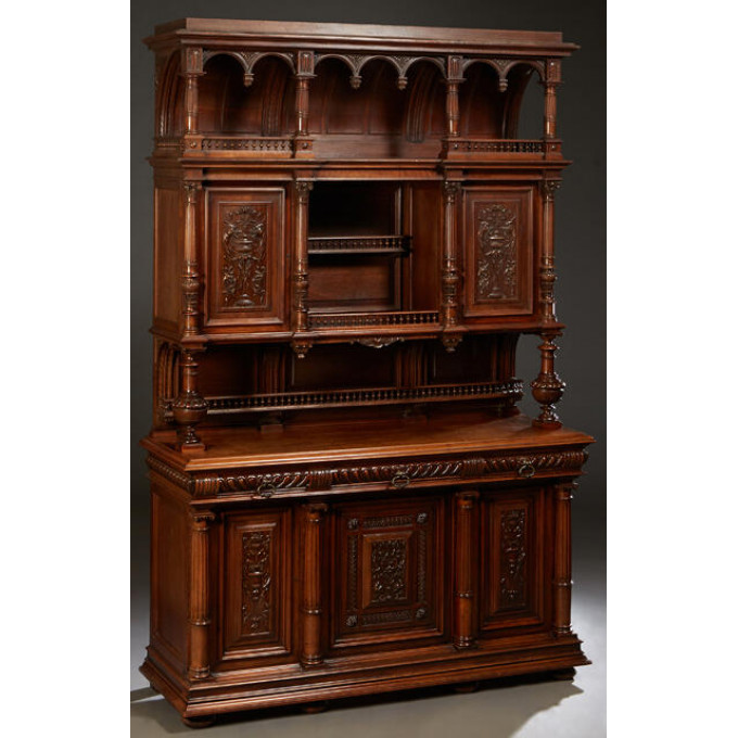 Appraisal: French Henri II Style Carved Walnut Buffet a Deux Corps