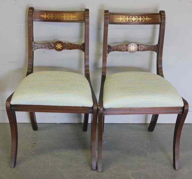 Appraisal: Pair of Regency Style Brass Inlaid Side Chairs From an