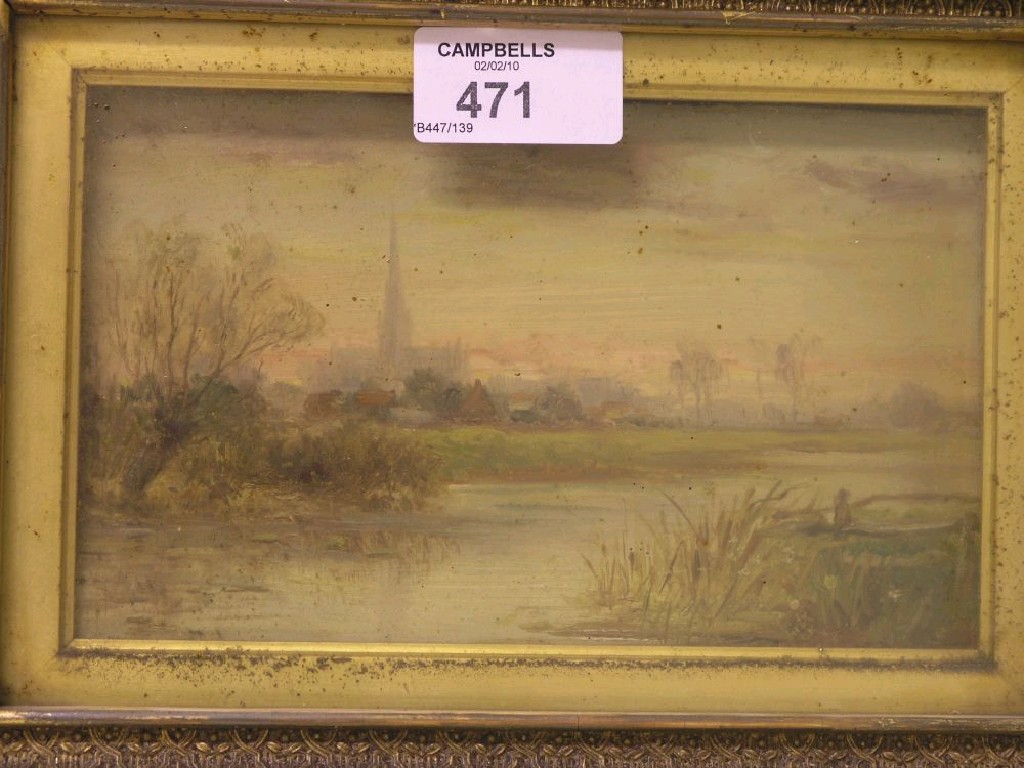 Appraisal: A small th century oil on board riverscape with distant