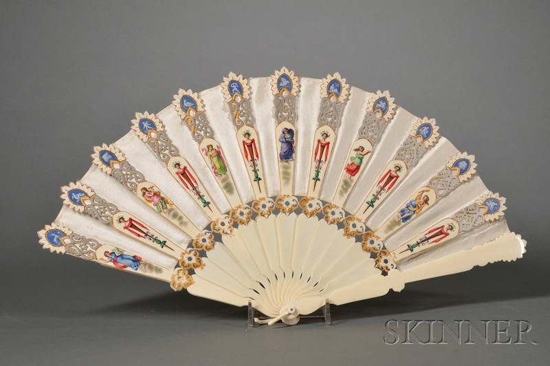 Appraisal: Victorian Painted Ivory Lady's Fan late th century the carved