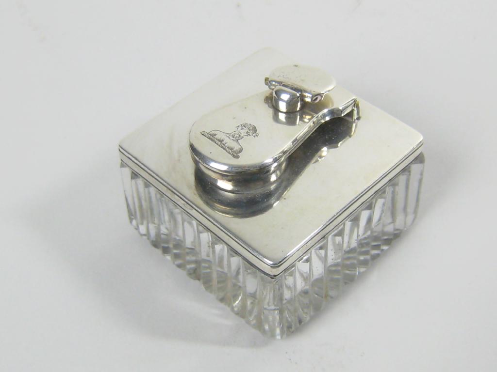 Appraisal: A George III silver mounted cut glass square Travelling Inkwell