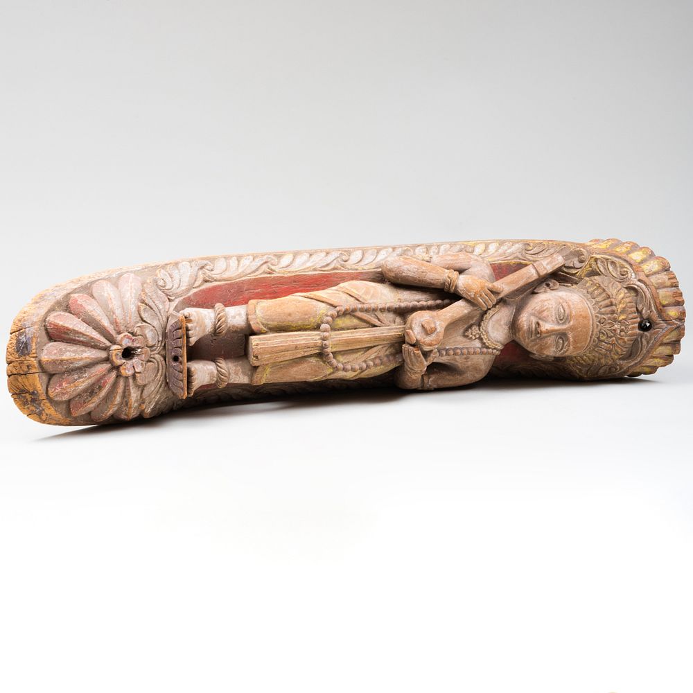 Appraisal: Indonesian Polychrome Wood Figural Fragment x x in Condition Fragmentary