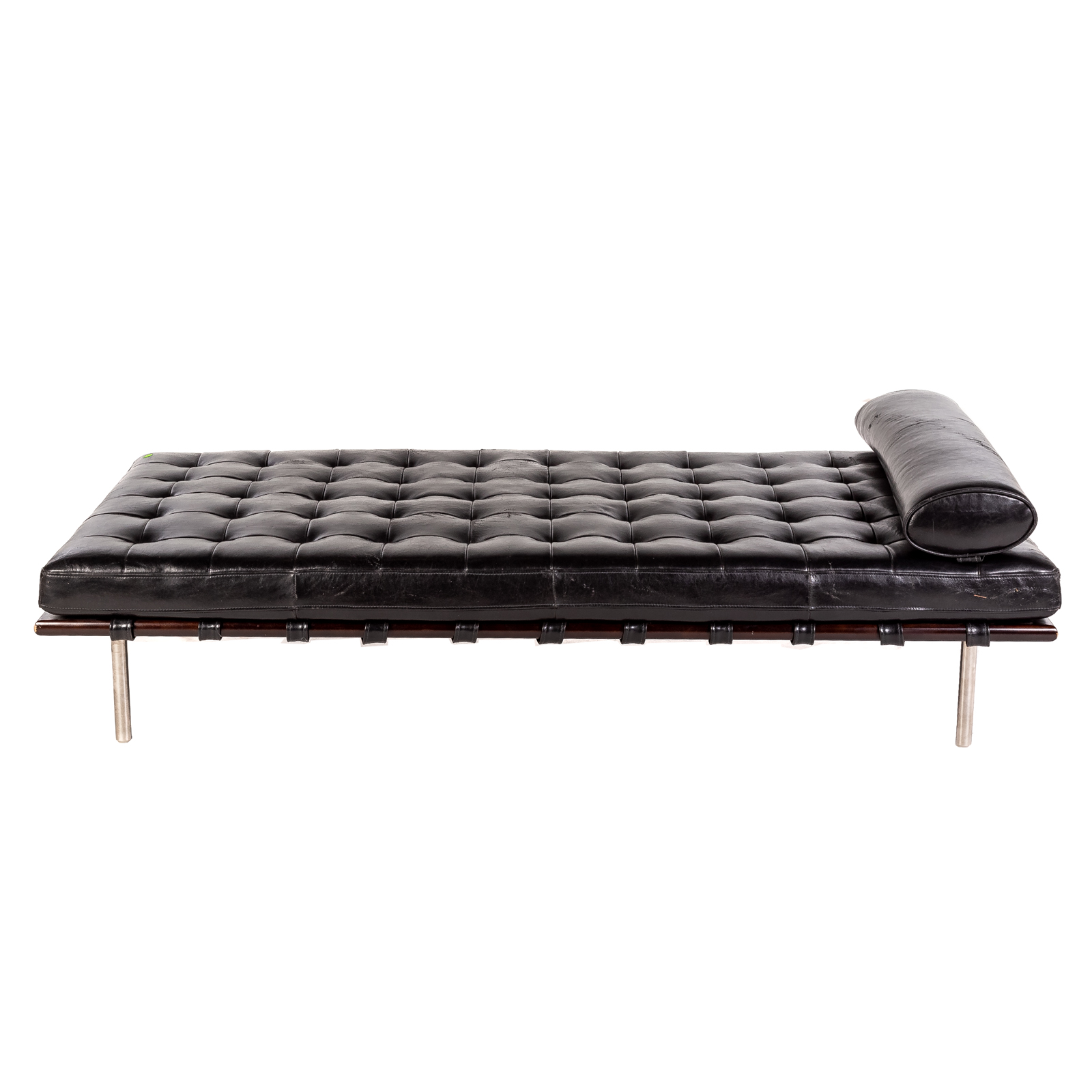 Appraisal: MIES VAN DER ROHE STYLE DAYBED Leather covered chaise lounge