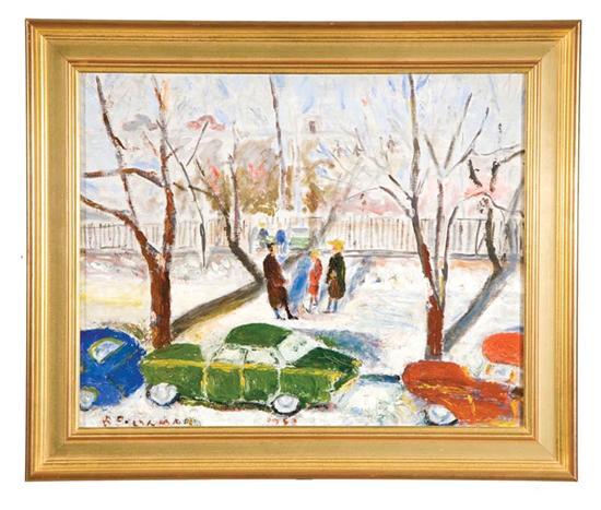 Appraisal: WINTER SCENE BY B SELIGMAN AMERICAN Oil on canvas signed