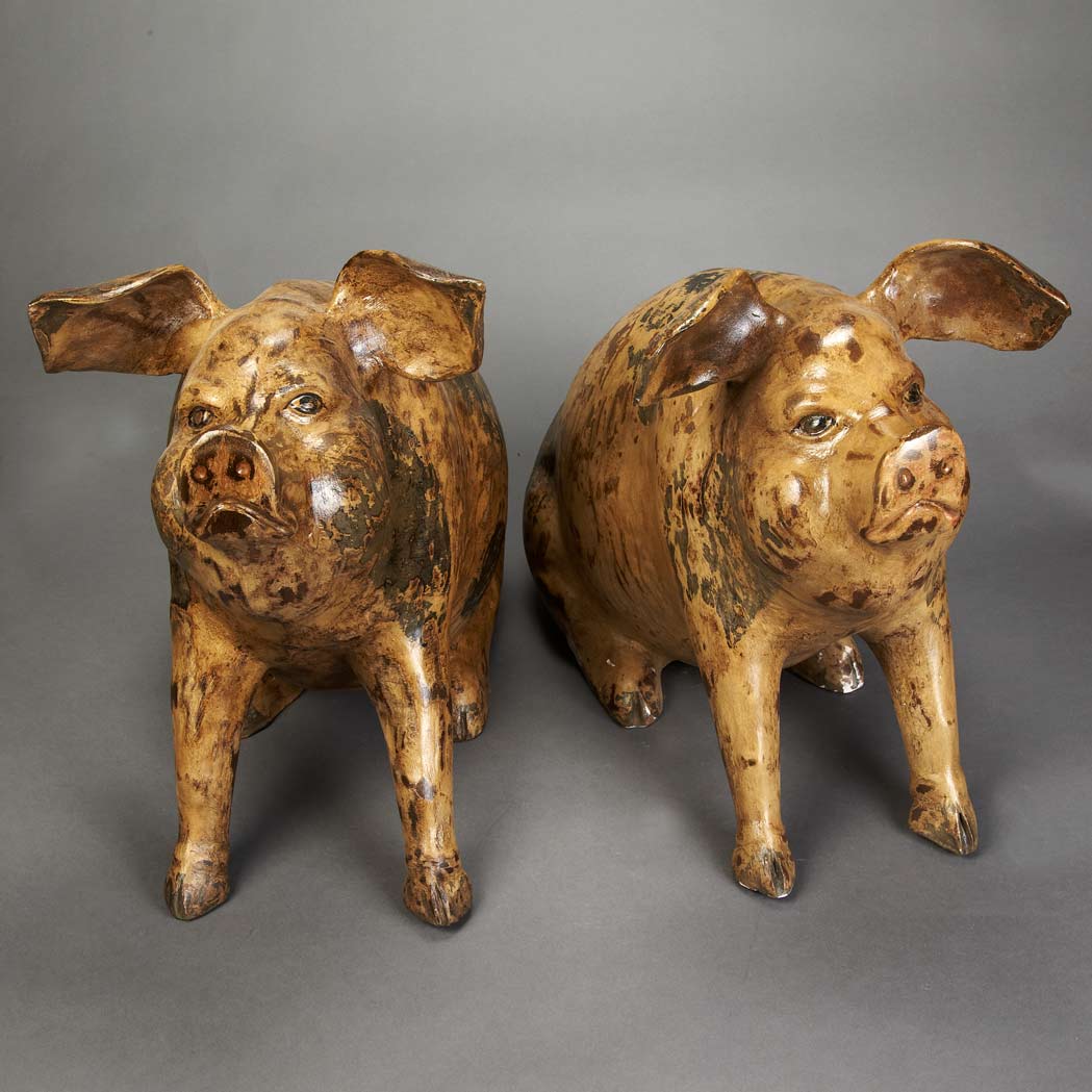 Appraisal: Companion Pair of Painted Ceramic Figures of Pigs th Century