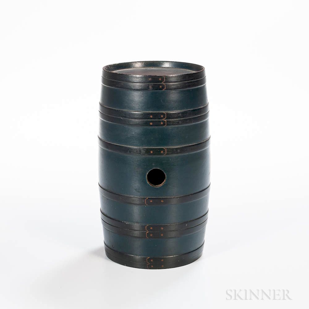 Appraisal: Turned and Blue-painted Keg Turned and Blue-painted Keg America th