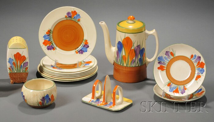 Appraisal: Fourteen Clarice Cliff Bizarre Ware Crocus Pattern Table Items Art