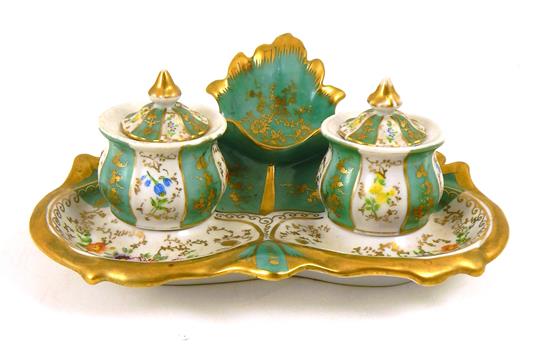 Appraisal: th C Rococo style porcelain inkstand shell form in white