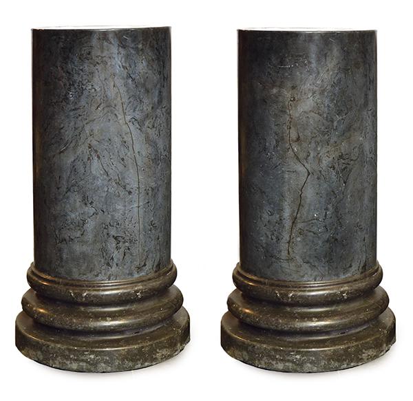 Appraisal: A PAIR OF FAUX MARBLE PEDESTALS cylindrical each painted with