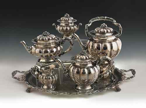 Appraisal: German silver five-piece tea service th c to include a