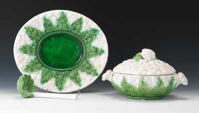 Appraisal: A Majolica Cauliflower Tureen Lid Underplate and Ladle Oval form