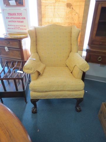 Appraisal: Wing Back Chair Chippendale style carved mahogany ball claw feet